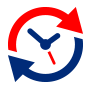 Icon einer Uhr mit einem blauen und roten umlaufenden Pfeil